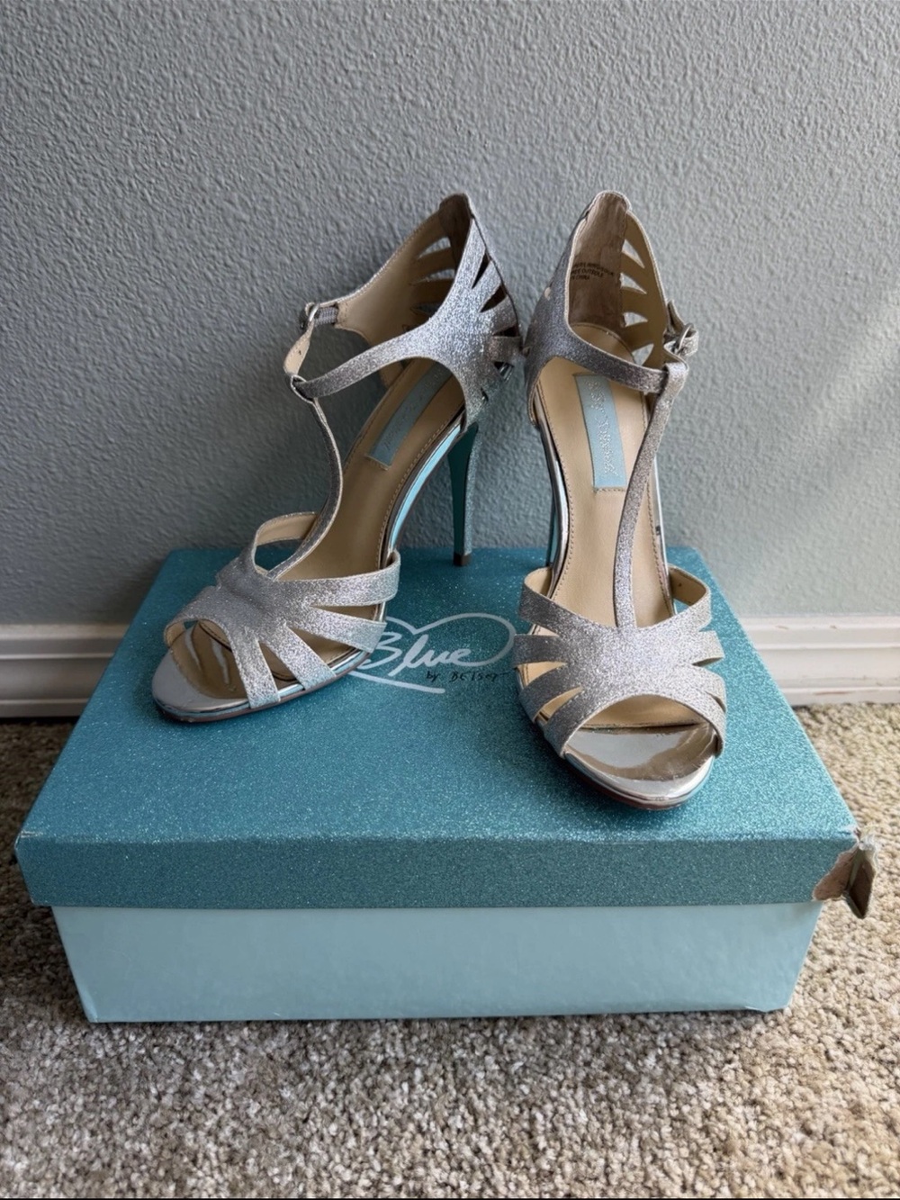 Blue by Betsey Johnson Silver Glitter Heels
